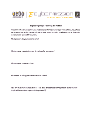 Engineering Design Problem Definition Worksheet