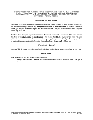 Florida Affidavit and Motion for Waiver of Fees for Petition for Injunction for Protection