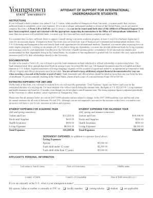 Affidavit of Support for International Undergraduate Students