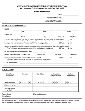 Methodist Home Nursing Application Form