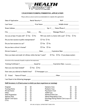 Unlicensed Nursing Personnel Application