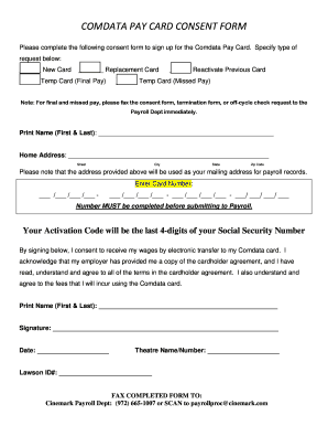 Comdata Card Consent Form