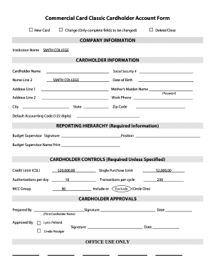 Commercial Card Classic Cardholder Account Form