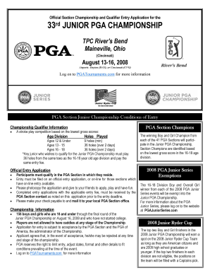 2008 Junior PGA Championship Section Qualifier Entry Information