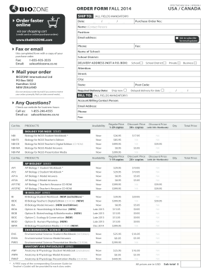 BIOZONE Order Form Fall 2014