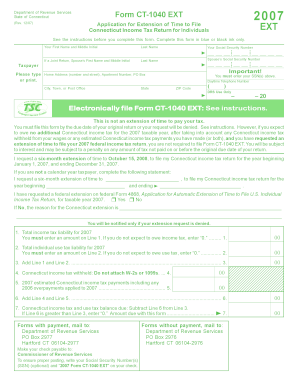 Connecticut Form CT-1040 EXT 2007