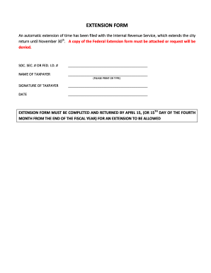 City Tax Return Extension Form