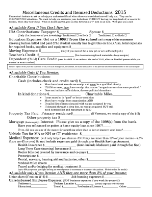2015 Miscellaneous Credits and Itemized Deductions