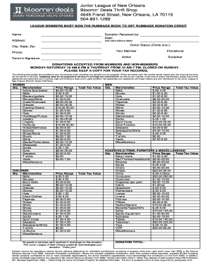 Junior League Donation Receipt