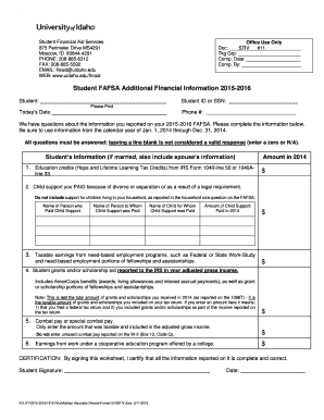 Student FAFSA Additional Financial Information Form