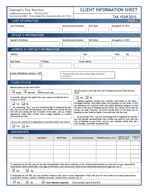 2015 Tax Information Sheet