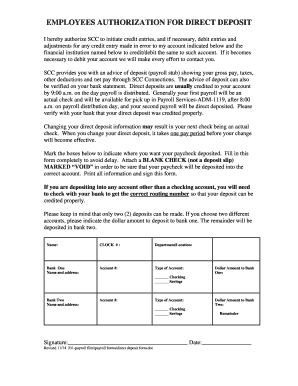 Employee Authorization for Direct Deposit
