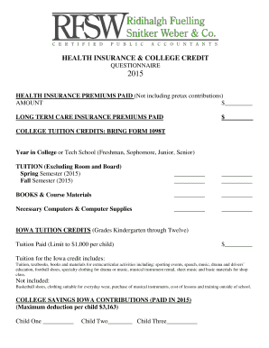Health Insurance and College Credit Questionnaire