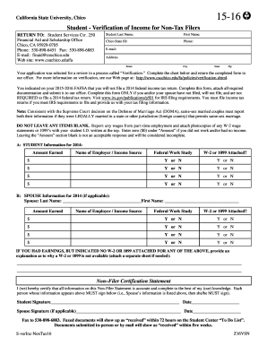 California Student Verification of Income for Non-Tax Filers
