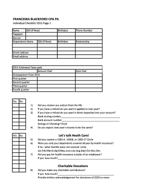 2015 Individual Tax Checklist