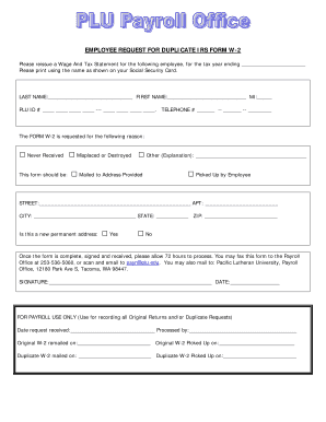 Employee Request for Duplicate IRS Form W-2