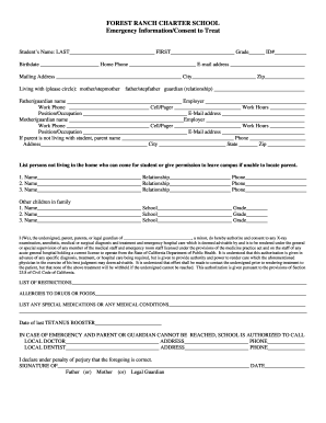 Emergency Information/Consent to Treat Form