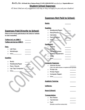 Student School Expenses Form