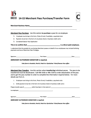 Merchant Pass Purchase/Transfer Form