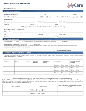 MyCare Health Insurance Application Form