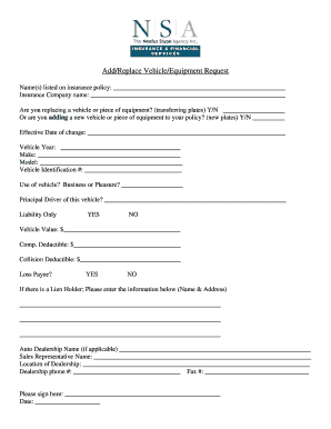 Vehicle/Equipment Insurance Request Form