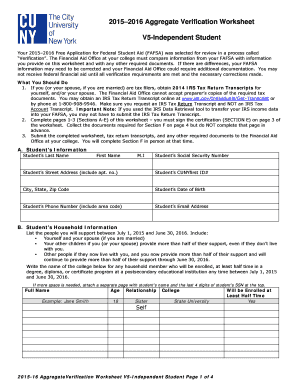 2015-2016 Aggregate Verification Worksheet