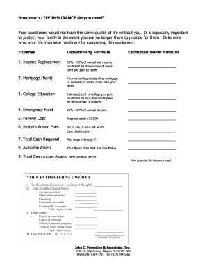 Life Insurance Needs Worksheet