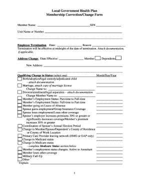 Local Government Health Plan Membership Correction/Change Form