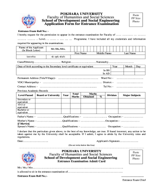 Pokhara University Entrance Exam Application Form