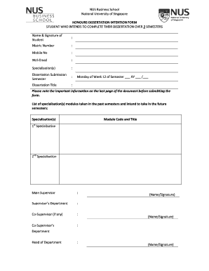 HONOURS DISSERTATION INTENTION FORM 2 - bba nus