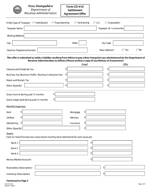 New Hampshire Tax Settlement Agreement Offer