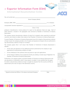 Exporter Information Form C04