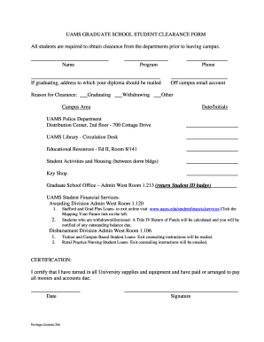 UAMS Graduate School Student Clearance Form