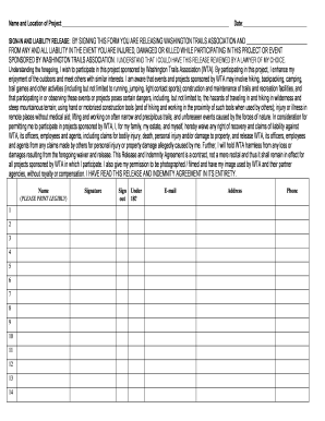 Washington Trails Association Liability Release Form