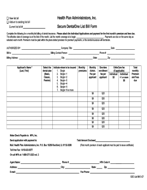Health Plan Administrators List Bill Form