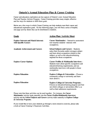 Ontario Career Cruising Activity Sheets