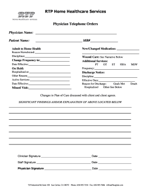 Physician Telephone Orders for Home Healthcare Services