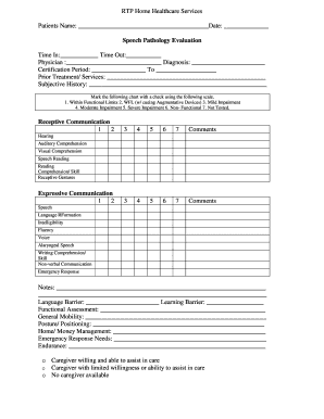 Speech Pathology Evaluation Form