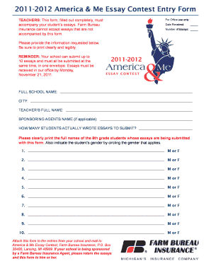 2011-2012 America & Me Essay Contest Entry Form