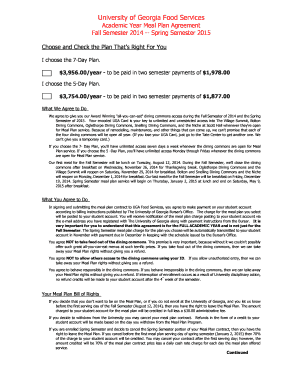 University of Georgia Meal Plan Agreement