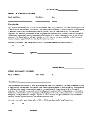 Parent or Guardian Permission Form for Camp Fire Membership