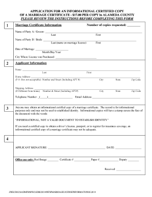 Application for Informational Certified Copy of Marriage Certificate