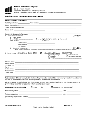 Certificate of Insurance Request Form