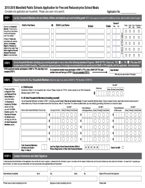 Mansfield Public Schools Meal Application