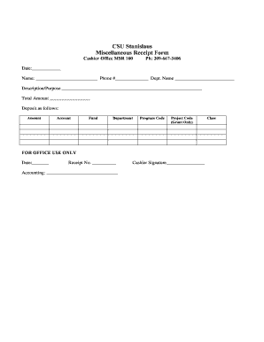 CSU Stanislaus Miscellaneous Receipt Form