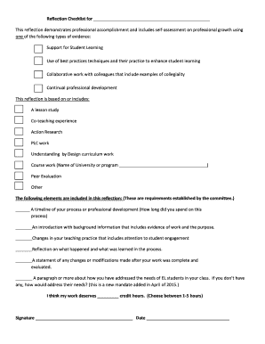 Professional Reflection Checklist