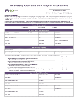 Membership Application and Change of Account Form