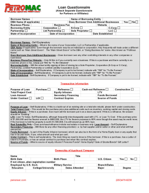 Loan Questionnaire Form