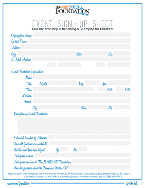 NASCAR Foundation Event Sign-Up Sheet
