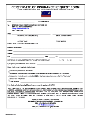 Certificate of Insurance Request Form